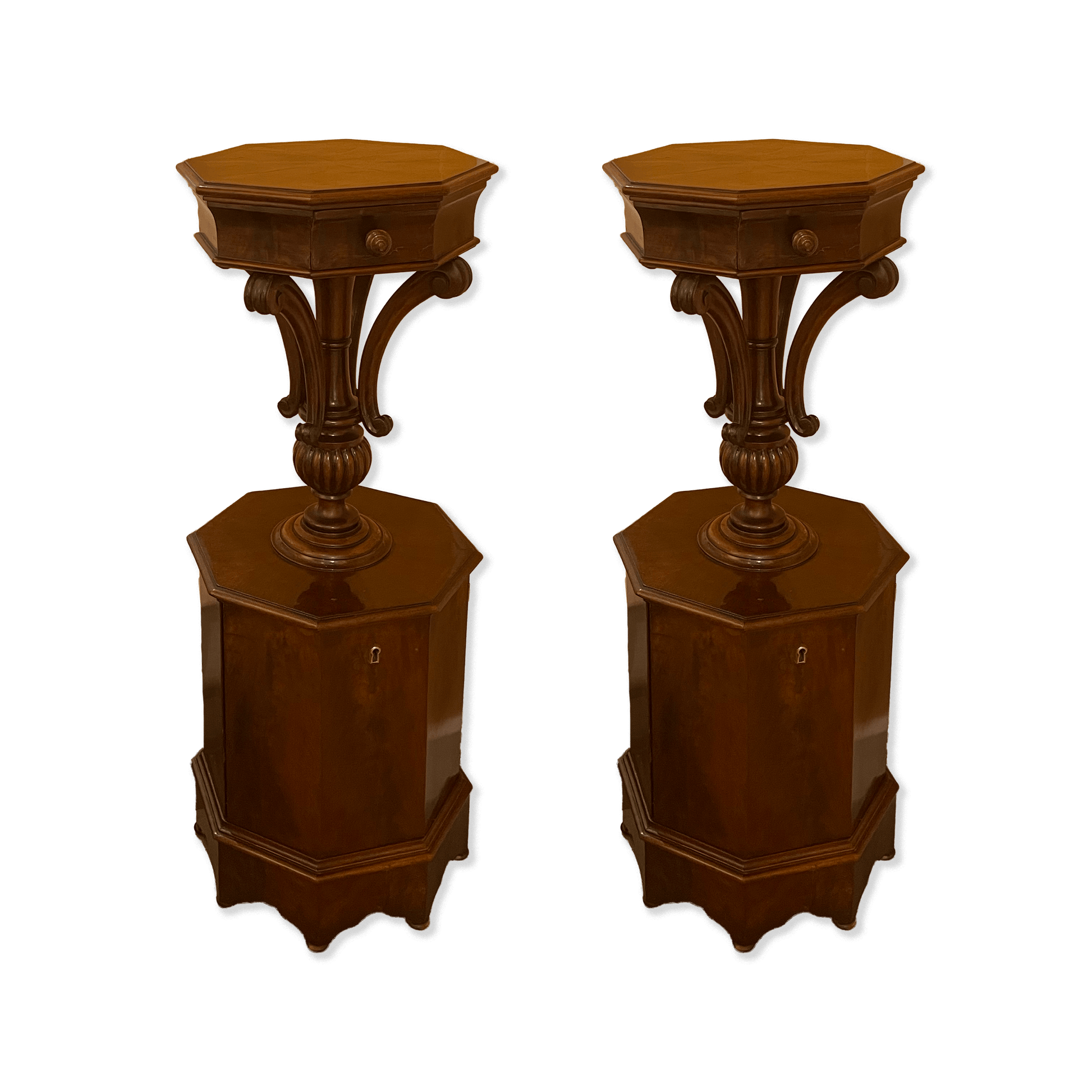 Pair of Sicilian Walnut wood Columns furniture florence