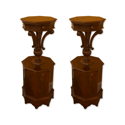 Pair of Sicilian Walnut wood Columns furniture florence