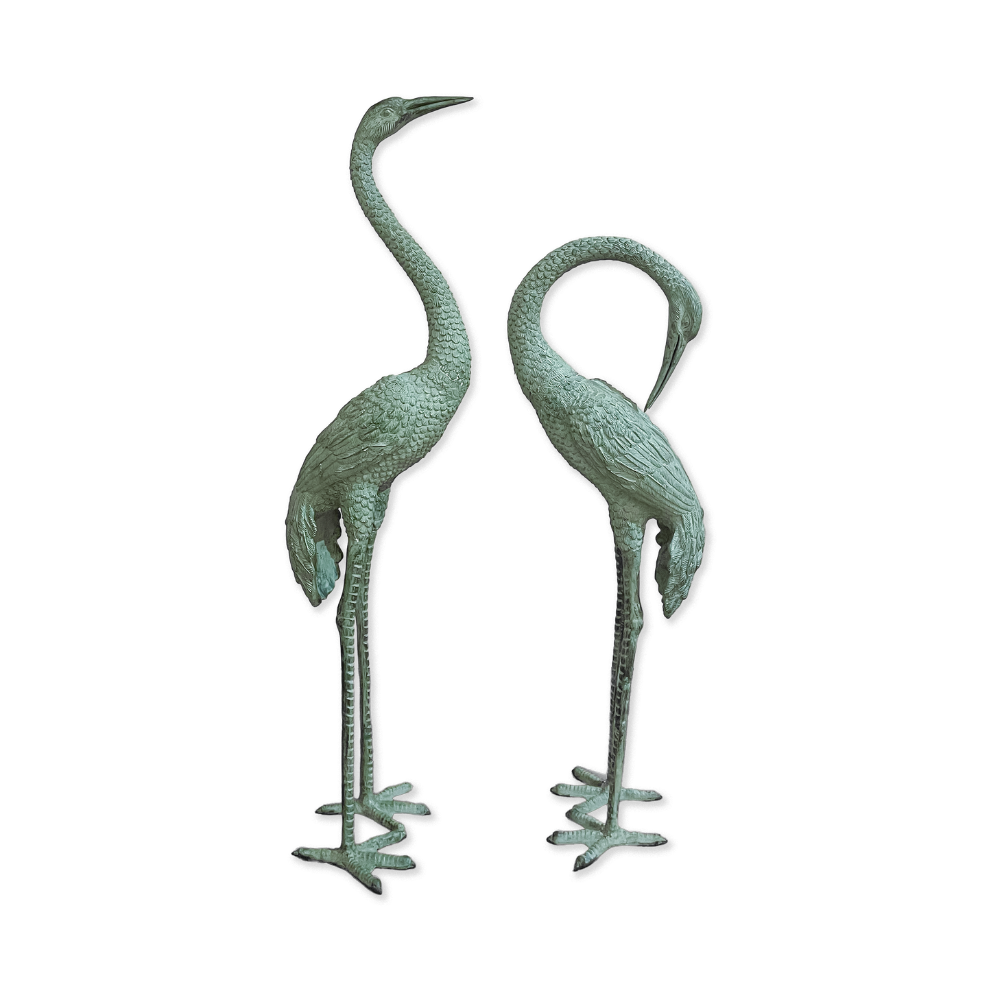 Pair of Bronze Crane Garden Sculptures