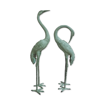 Pair of Bronze Crane Garden Sculptures