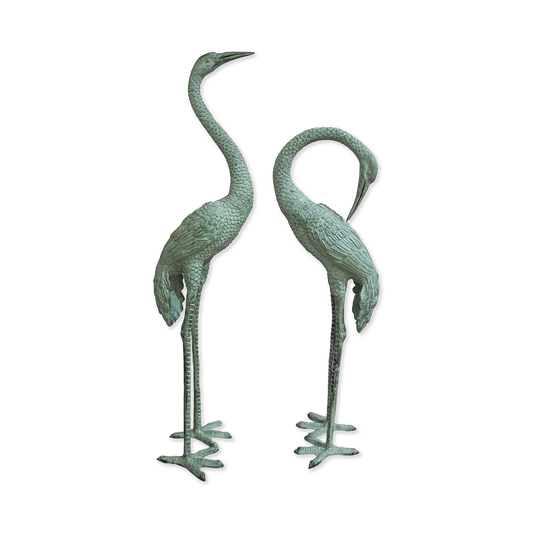 Pair of Bronze Crane Garden Sculptures