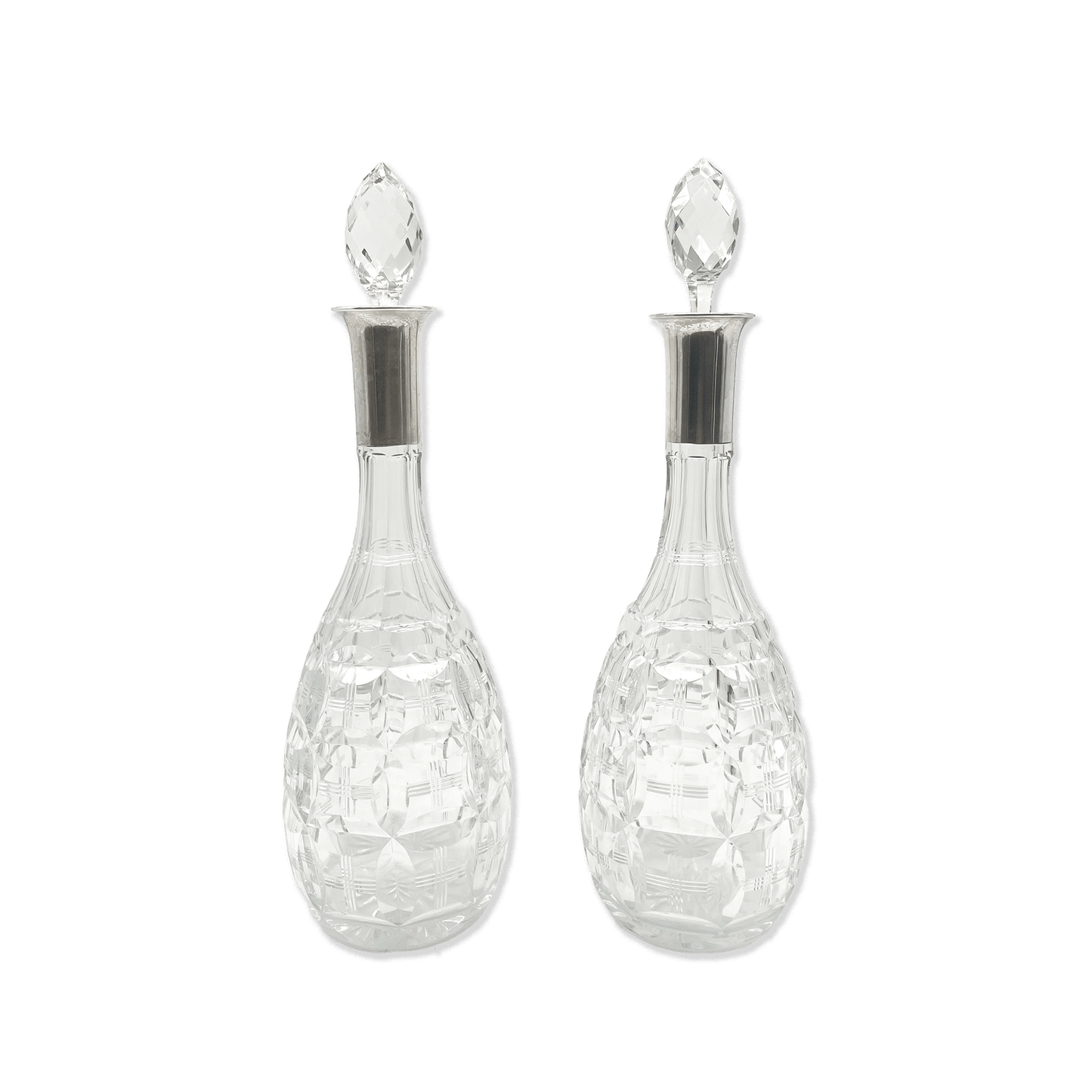 Pair of Cut Glass Bottles with Sterling Silver Mounts