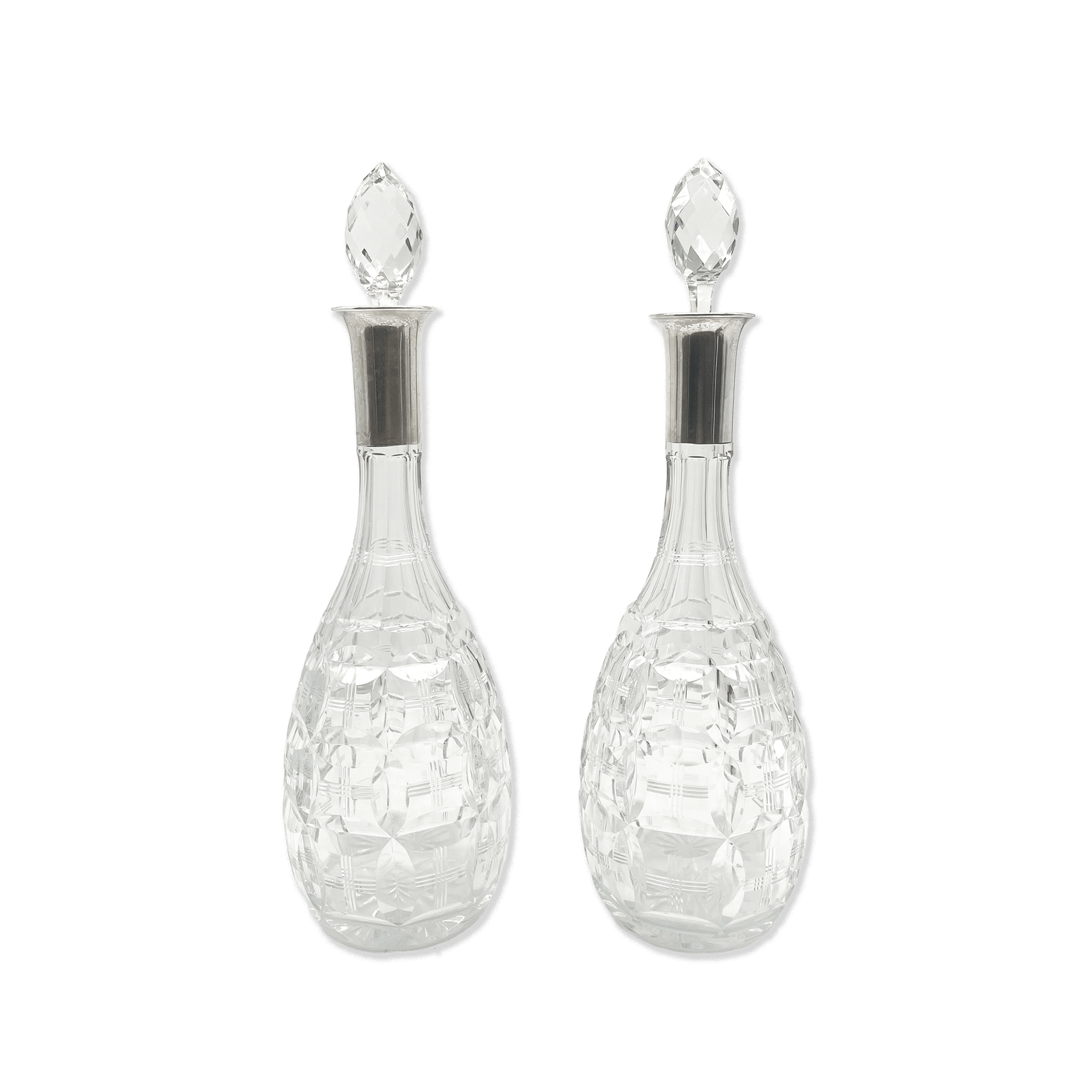 Pair of Cut Glass Bottles with Sterling Silver Mounts