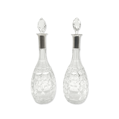 Pair of Cut Glass Bottles with Sterling Silver Mounts