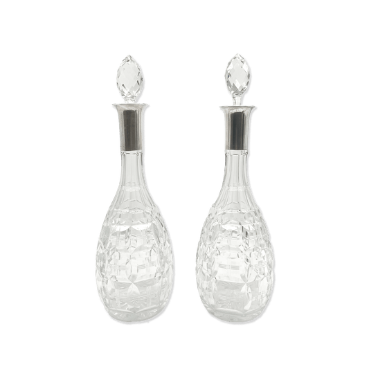 Pair of Cut Glass Bottles with Sterling Silver Mounts