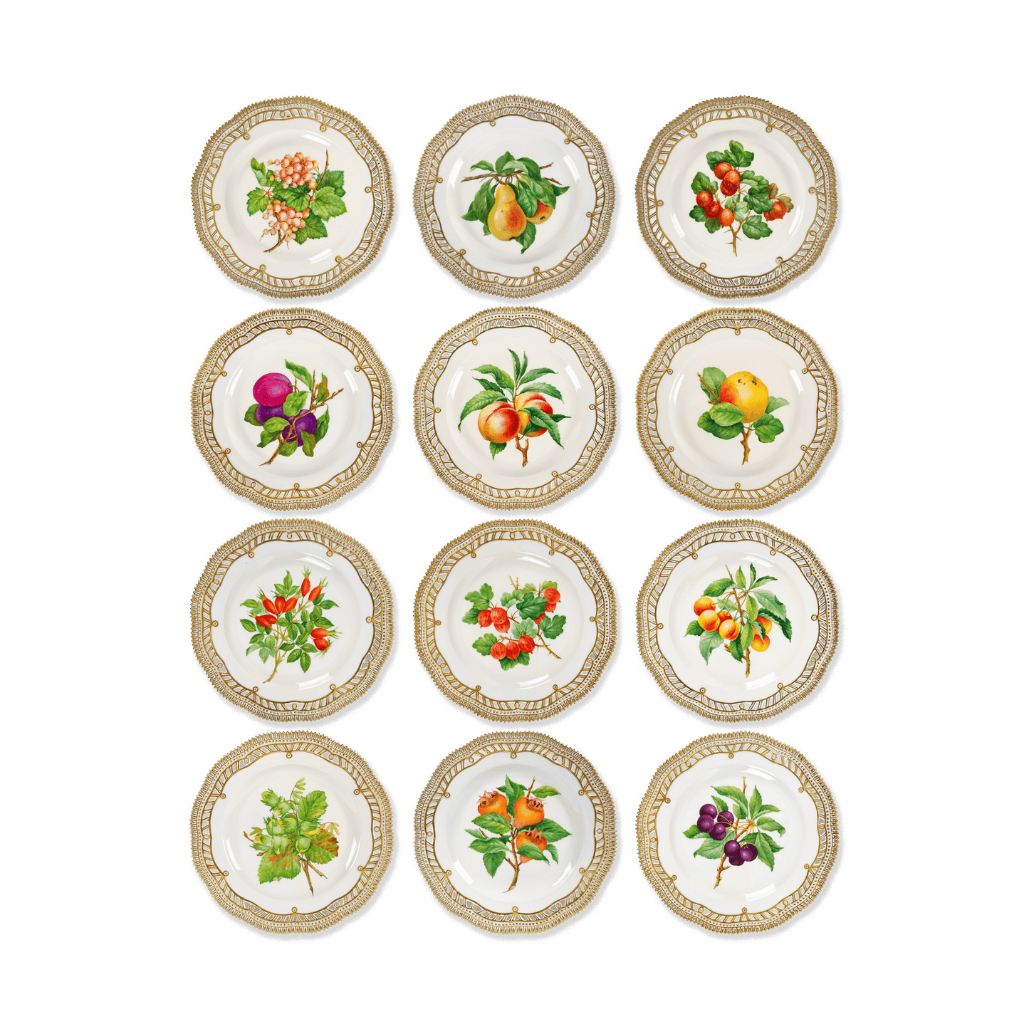 Royal Copenhagen "Flora Danica" Set of 12 Fruit Plates