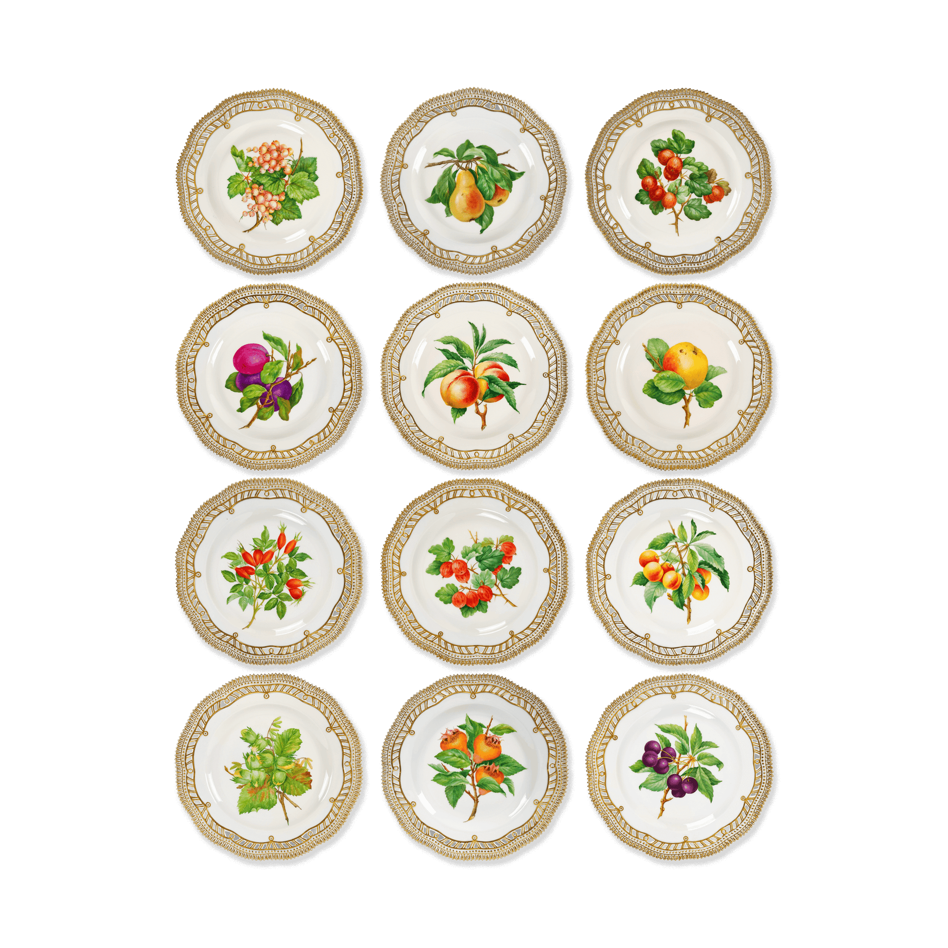 Royal Copenhagen "Flora Danica" Set of 12 Fruit Plates