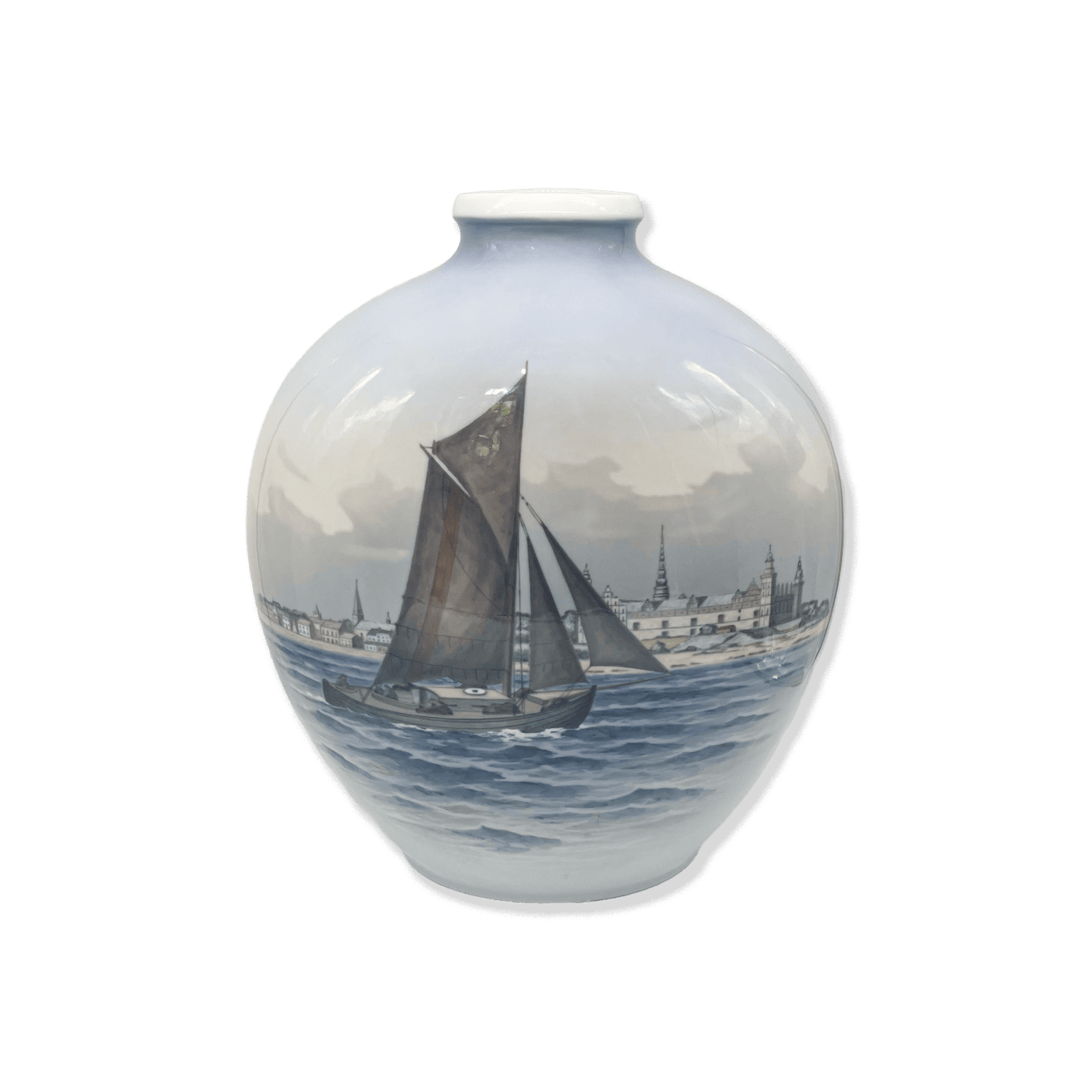 Royal Copenhagen Vase with Sailing boat in Harbour