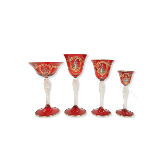 Set of 44 Red Glasses in Murano Glass