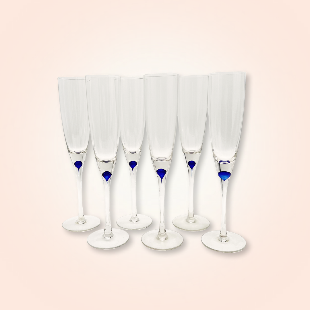 Champagne Flutes with a Cobalt Blue Drop - Galleria Fossi 33