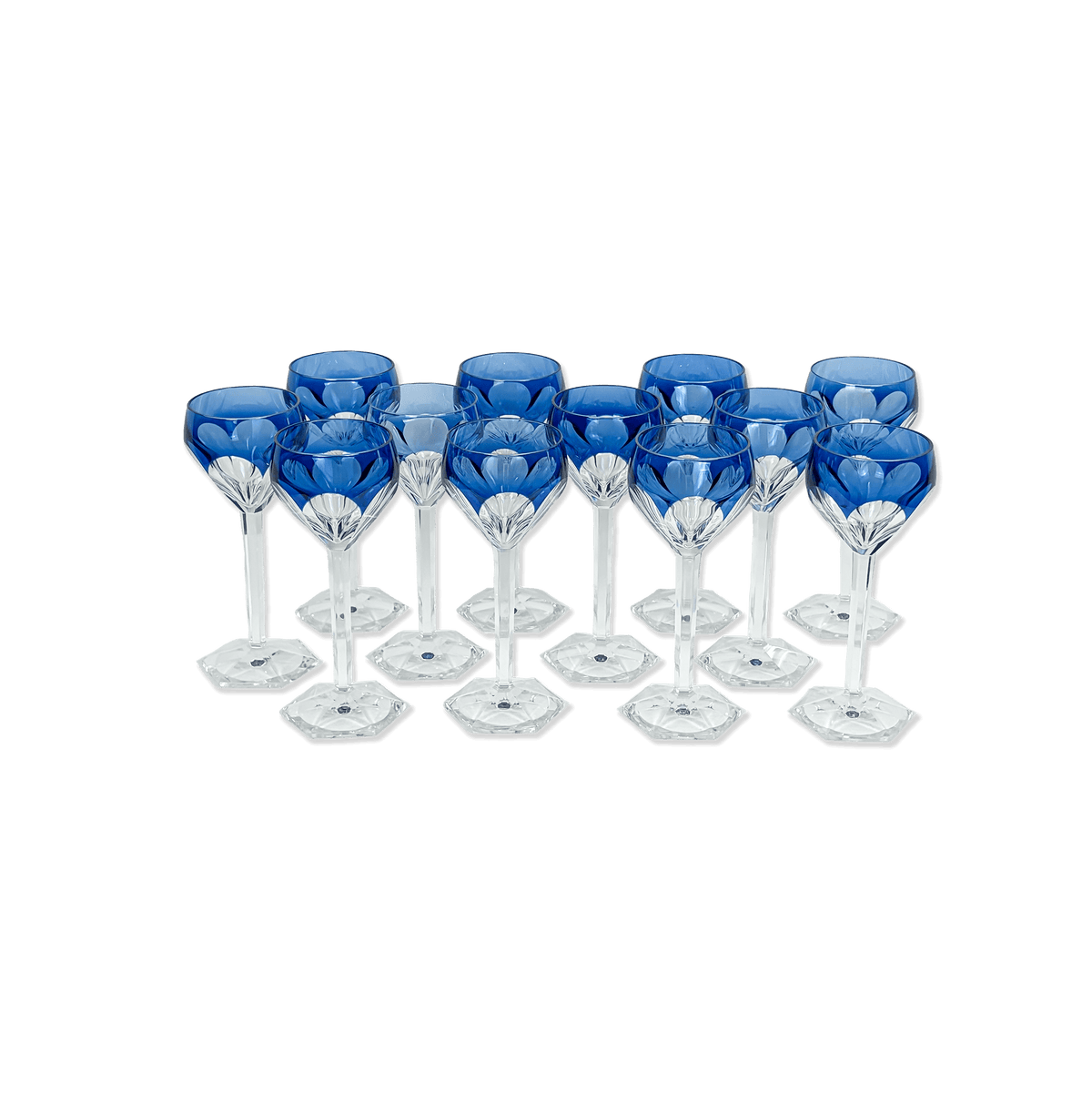 Set of 12 Val Saint Lambert Blue Lead Crystal Glasses