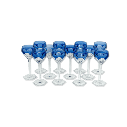 Set of 12 Val Saint Lambert Blue Lead Crystal Glasses
