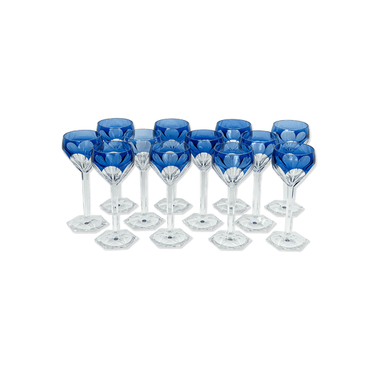 Set of 12 Val Saint Lambert Blue Lead Crystal Glasses