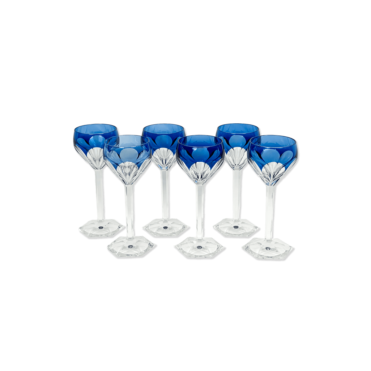 Set of 12 Val Saint Lambert Blue Lead Crystal Glasses