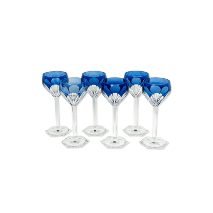 Set of 12 Val Saint Lambert Blue Lead Crystal Glasses