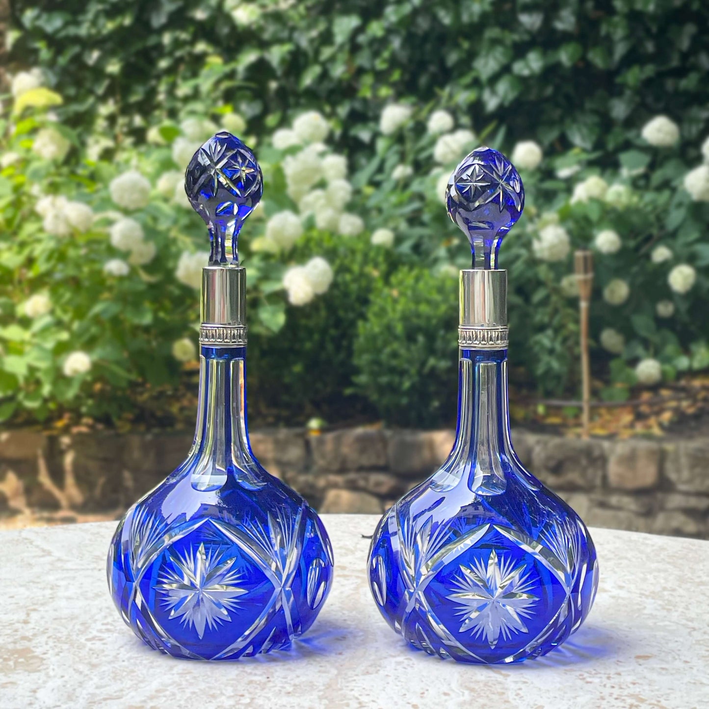 Pair of Bohemian Blue Crystal Bottles