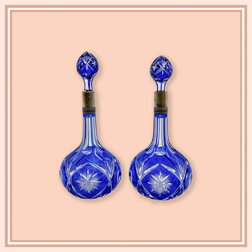 Pair of Bohemian Blue Crystal Bottles - Galleria Fossi 33