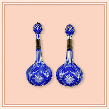 Pair of Bohemian Blue Crystal Bottles - Galleria Fossi 33