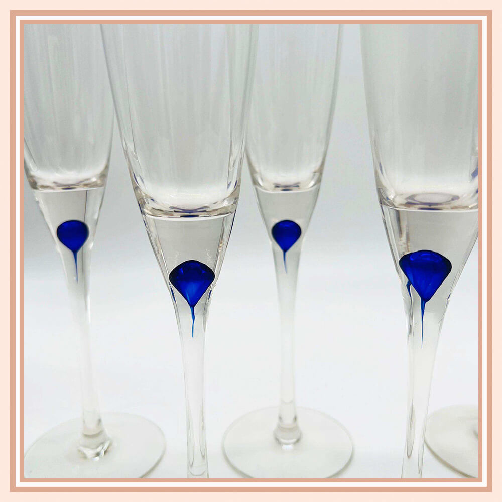 Champagne Flutes with a Cobalt Blue Drop - Galleria Fossi 33