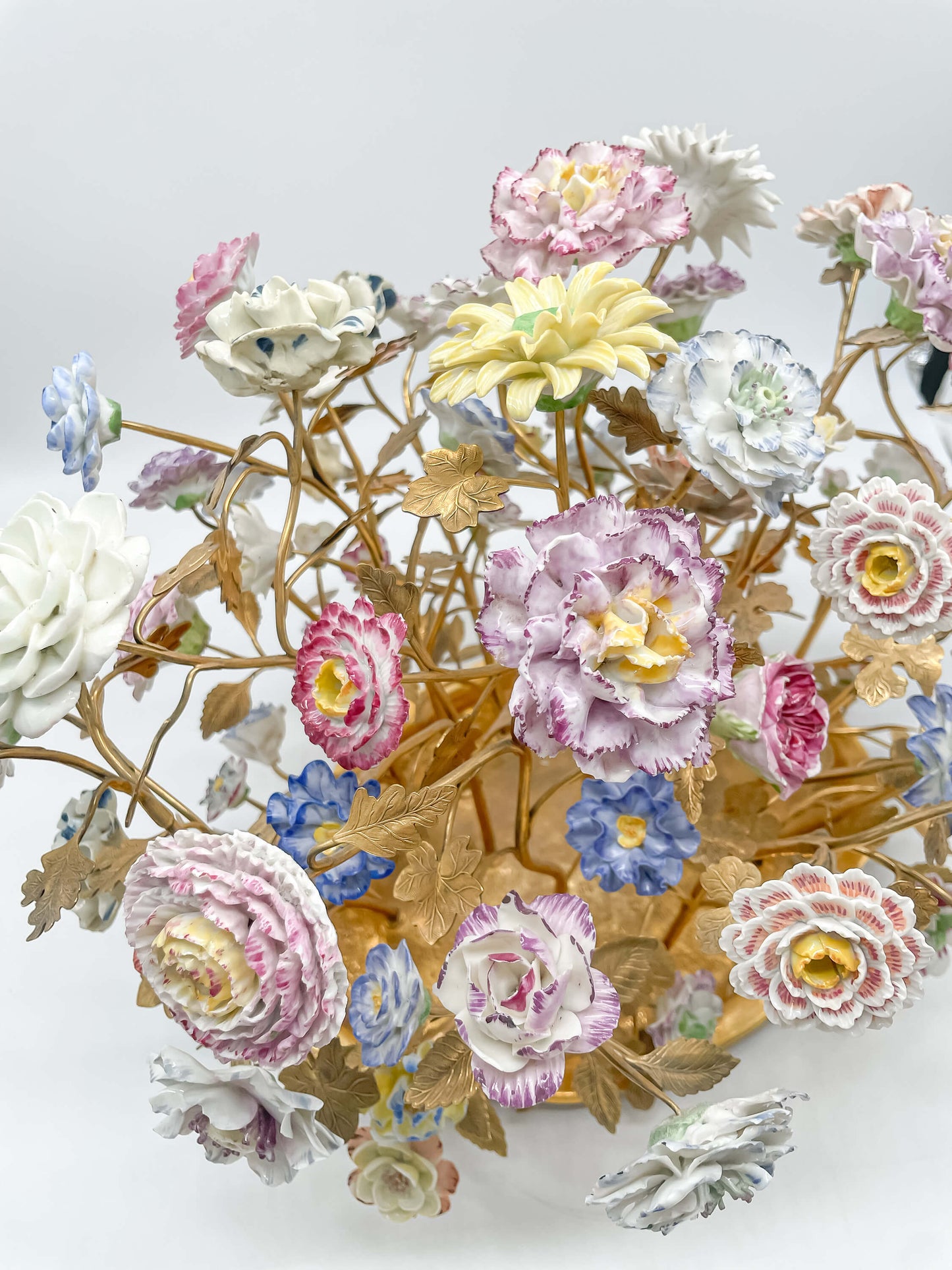 Brass Mounted Table Centerpiece with Vincennes-style Flowers
