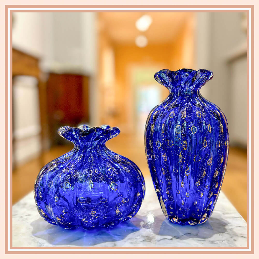 Pair of Blue Glass Vases from BarovierPair of Blue Glass Vases from Barovier
