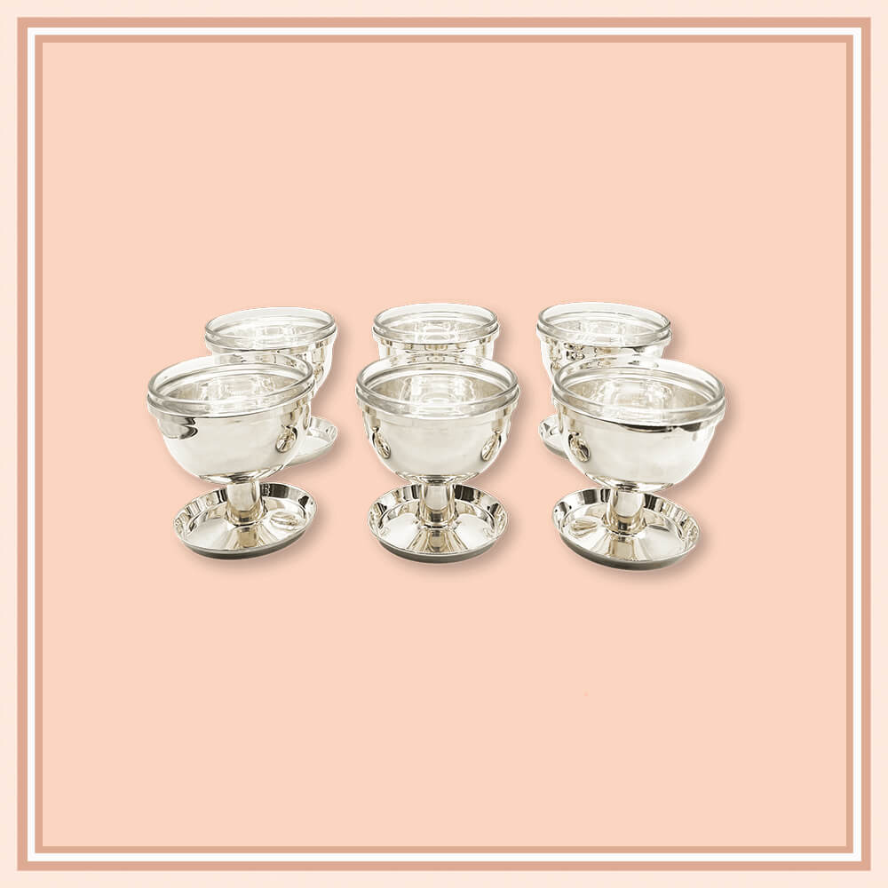 Silver and Glass Bowls for Caviar & Gelato