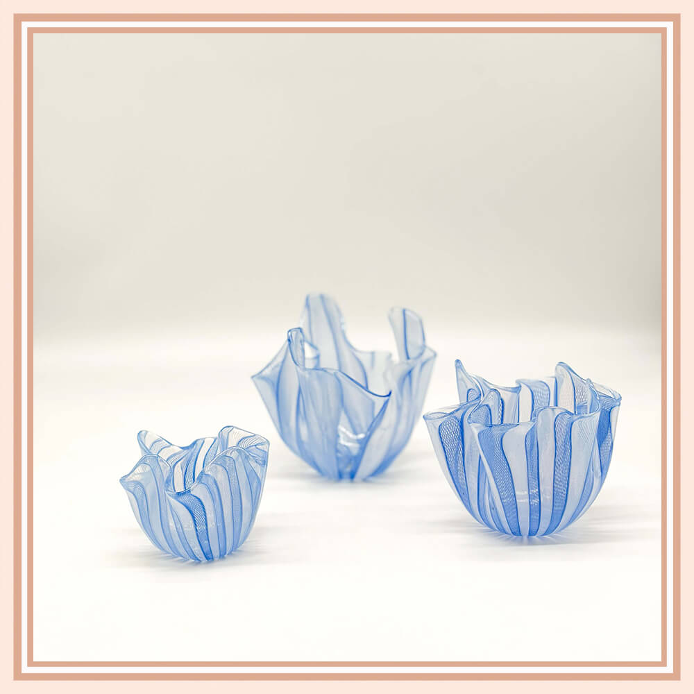 Set of 3 Ocean Blue Small Decorative Fazzoletto Vases - Galleria Fossi 33