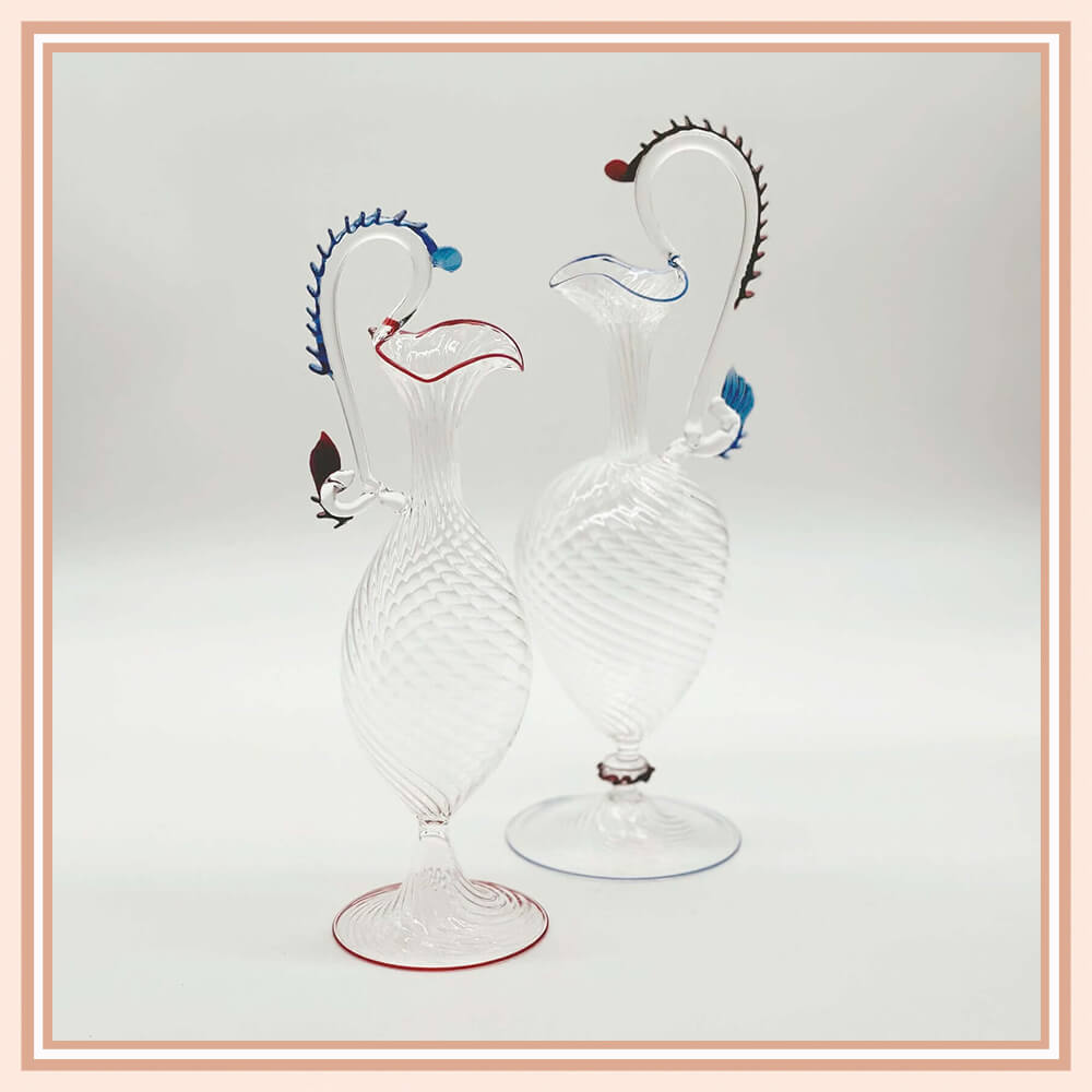 Pair of Murano Crystal Olive Oil & Vinegar Carafes