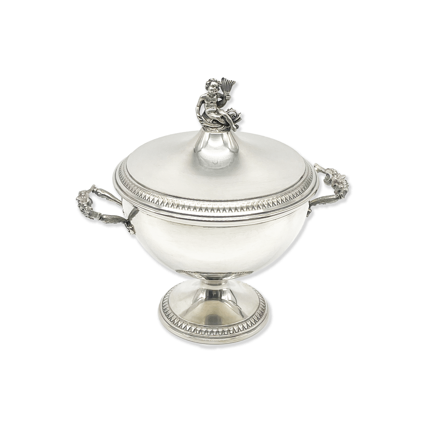 Silver Sugar Bowl Decorated with Putti and Fish