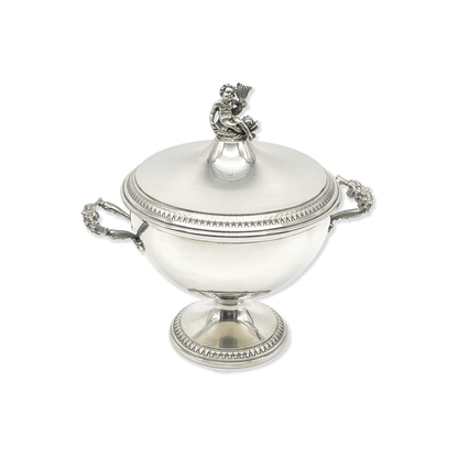Silver Sugar Bowl Decorated with Putti and Fish