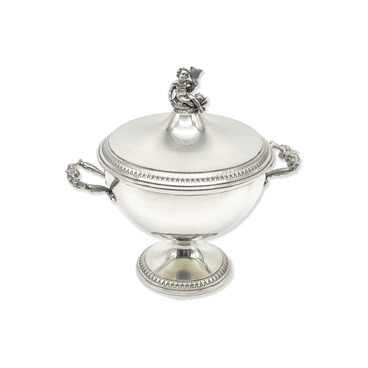 Silver Sugar Bowl Decorated with Putti and Fish